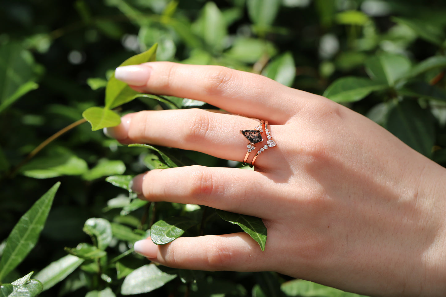 Black Rutilated Quartz Ring Stack