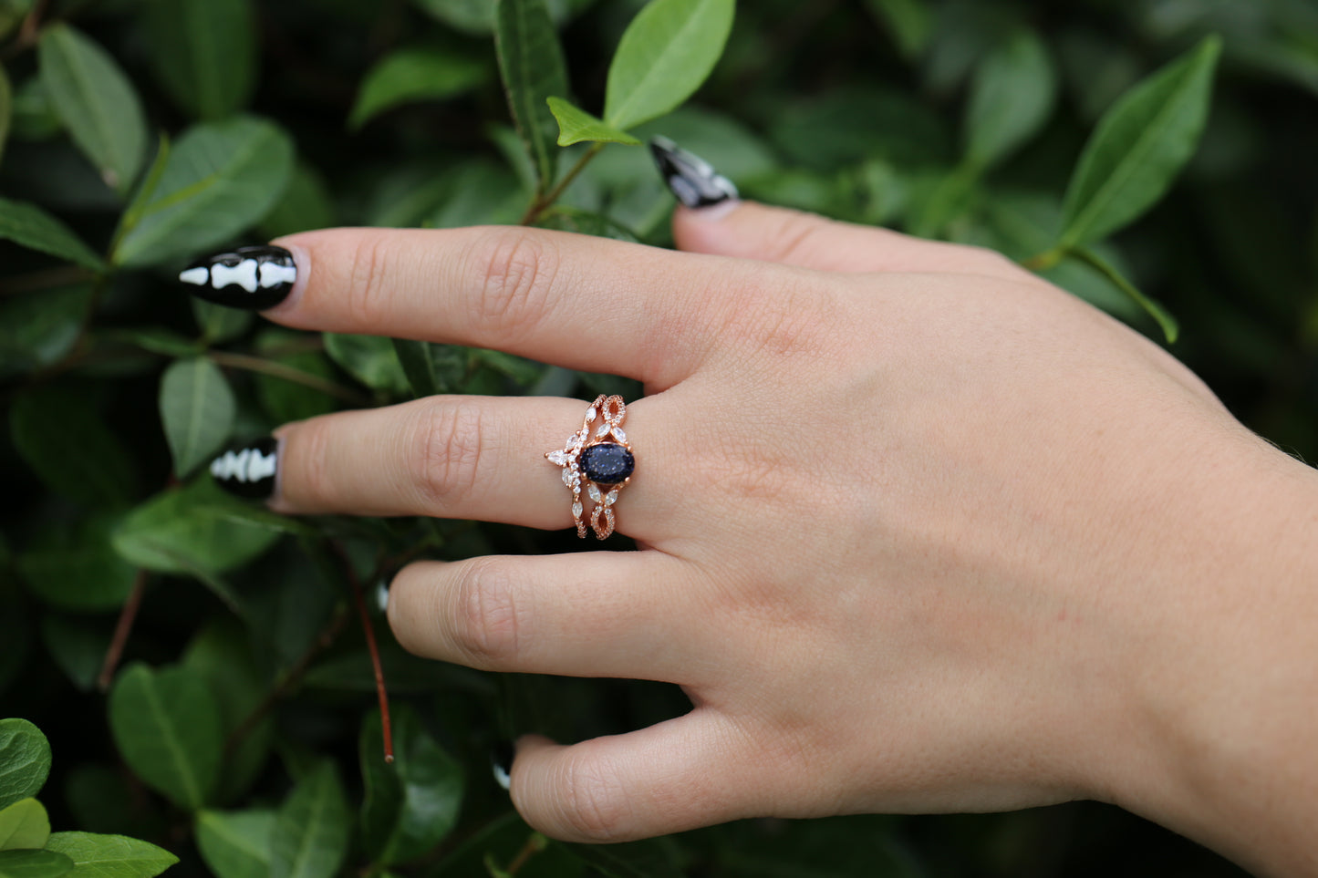 Starlit Black Sandstone Ring Stack