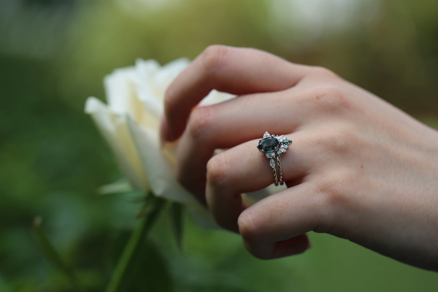 Natural Moss Agate Ring Stack