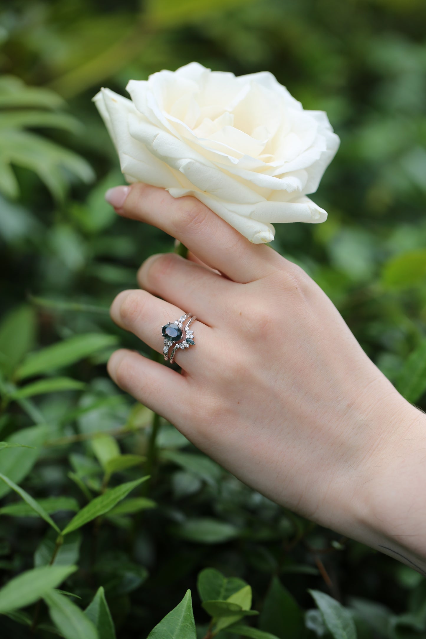 Natural Moss Agate Ring Stack