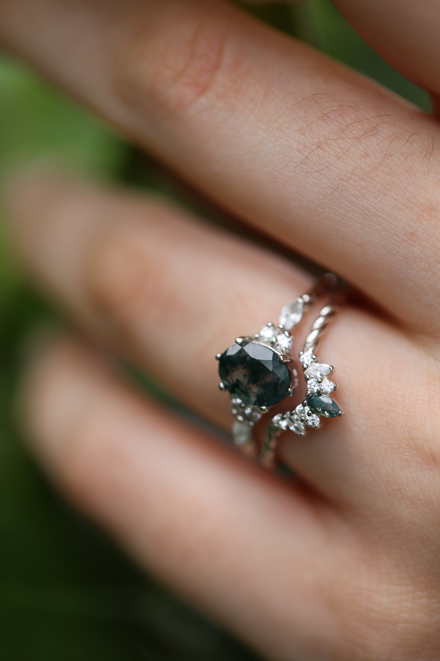 Natural Moss Agate Ring Stack