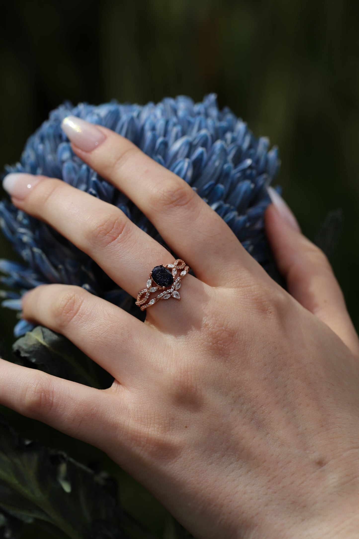 Starlit Black Sandstone Ring Stack