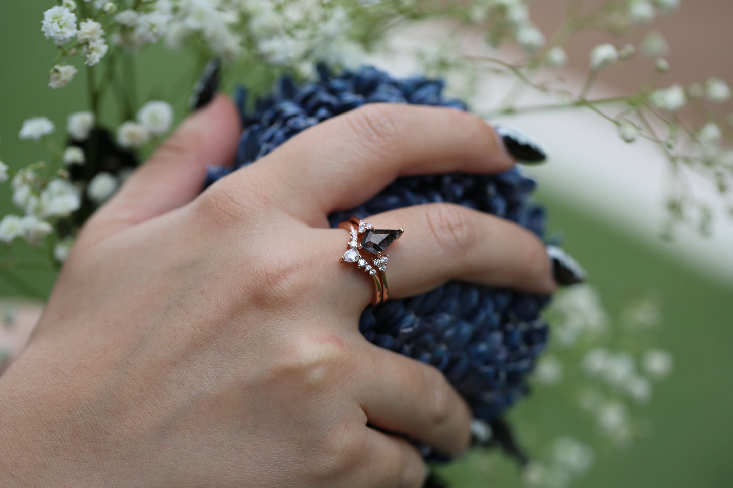 Black Rutilated Quartz Ring Stack